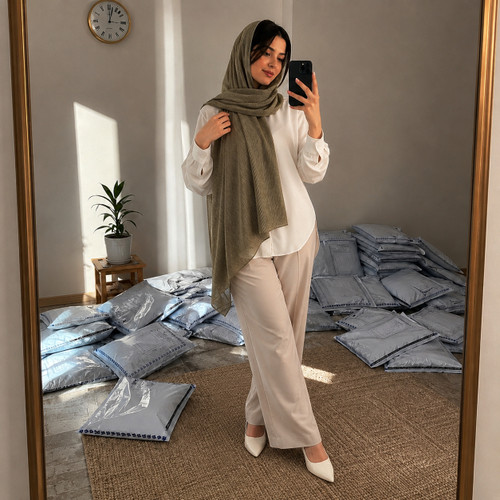 شال زنانه پلیسه نخی تابستانه موندیال قواره 70*200 سبک و خنک