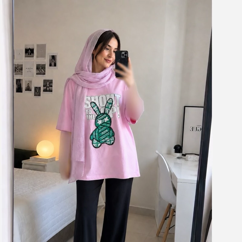 تیشرت لانگ زنانه تمام پنبه 100