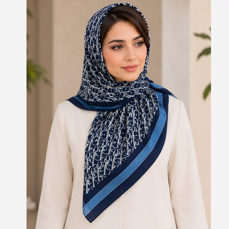 روسری زنانه گارزا طرح دیور قواره 100 دوردوخت مدل ترند